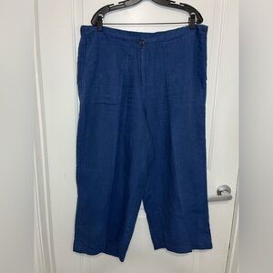 NWT J. Jill Womens Love Linen Wide-Leg Crop Pants Chambray Blue 100% Linen XL